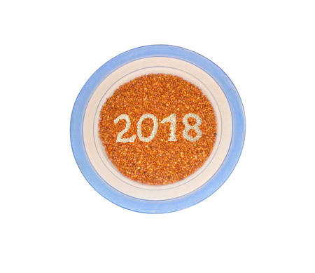 Plate with buckwheat and rice inscription 2018の写真素材