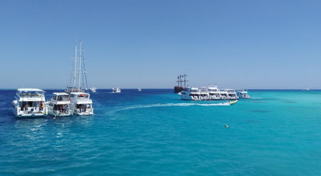Yacht parking with tourists near White Island in Red sea. (Egypt)のeditorial素材