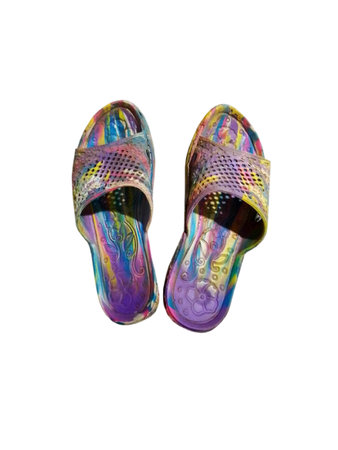 Women's summer flip-flops on a white backgroundの写真素材
