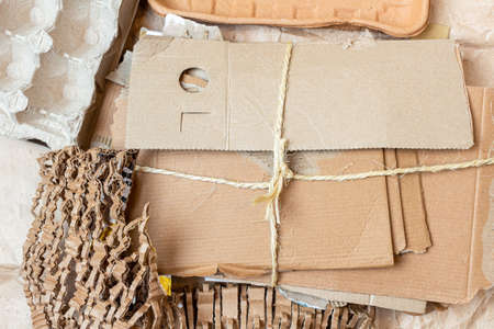 paper, cardboard, cartoon used objects for recycling background close upの写真素材