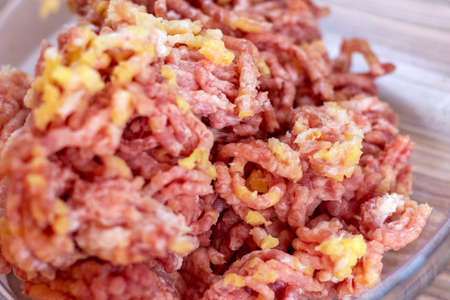 process of making raw minced meat cutlets meatballsの写真素材