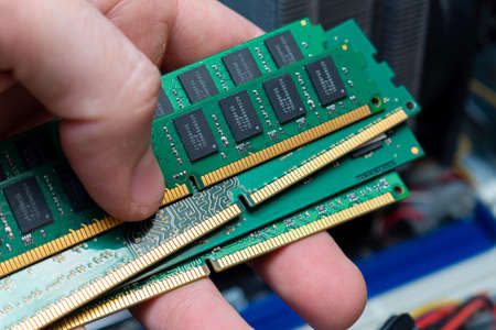 Installing ddr dimm memory, assembling personal computer in a service, hand upgrade.の写真素材