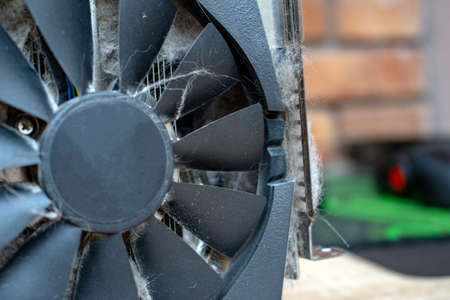 Dusty dirty video card on serviceの写真素材