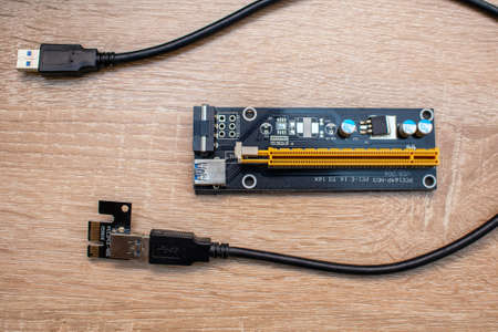 Riser 16x for video card on the tableの写真素材