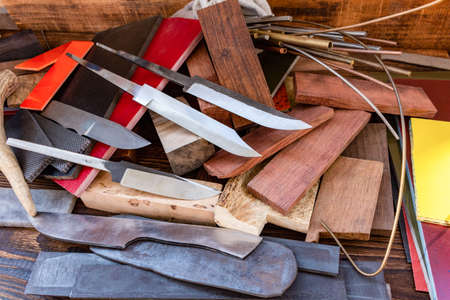 Knife blades, knife handle materials micarta, carbon, G10, acryl composite, wood, brass titanium...
