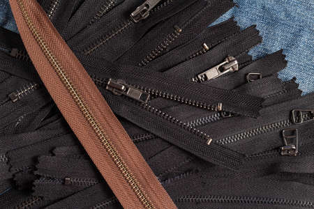 Pack a lot of black brown metal brass antique zippers stripes with sliders pattern for handmade...