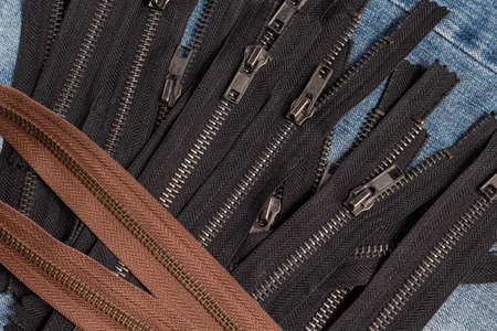 Pack a lot of black brown metal brass antique zippers stripes with sliders pattern for handmade...