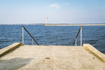 Lighthouse on Kiev Reservoir - panoramic view.の写真素材