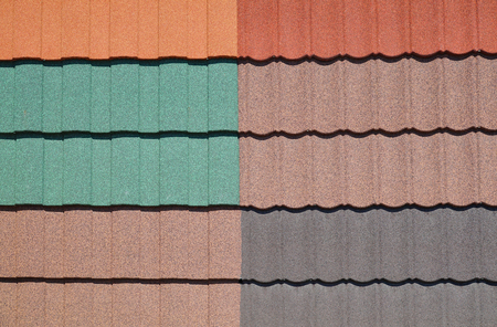 The texture of tiles for the roof of different colors. Composition at the exhibition for example.の写真素材