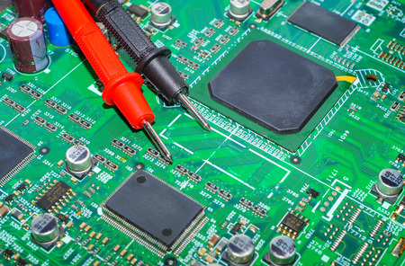 Electronic board design, Motherboard digital chip. Tech science background. Integrated communication processor.の写真素材