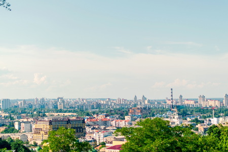 Beautiful panoramic view on old houses and Dnieper river in Kiev, Ukraine.の写真素材