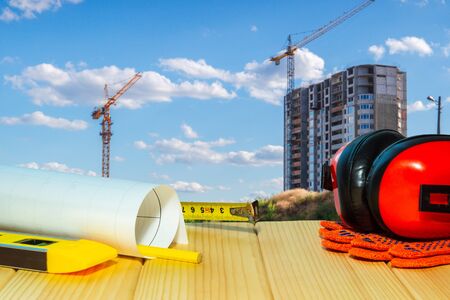 Standard construction safety, building protection and tools.