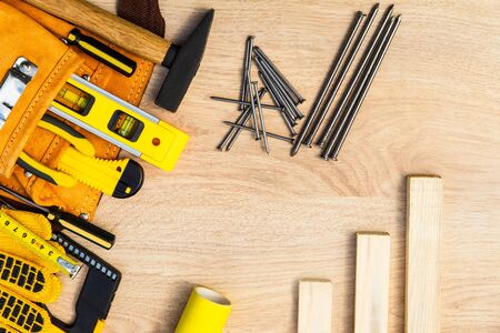 Tools in the bag for carpentry and accessories.
