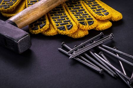 Professional tools for carpentry and accessories. Set for the master on blackの写真素材