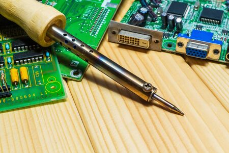 Services for the production of electronics and repair on a woodenの写真素材