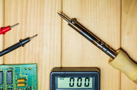 Services for the production of electronics and repair on a woodenの写真素材