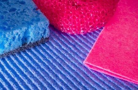 Dishwashing Set pillow and washcloth on a towel different colorsの写真素材