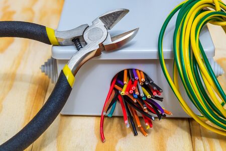 Electrical junction boxs and tool with cables wire usually used in the electric installation process
