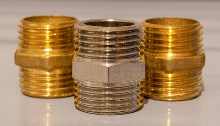 Set of brass fittings is often used for water and gas installationsの写真素材
