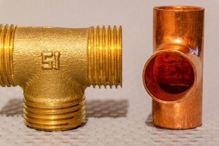 Set of brass fittings is often used to connect for water and gas installationsの写真素材