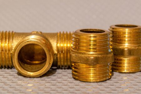 Set of brass fittings is often used to connect for water and gas installationsの写真素材