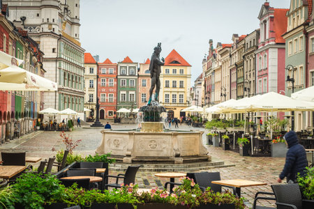 Ancient architecture on the market square in the city center: Poznan / Poland - September 27, 2020