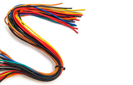 Electric wires of different colors on white background. Used to connect to electrical network