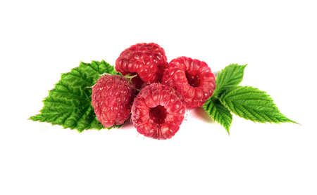 Raspberry isolated. Raspberries with leaf isolate. Raspberry with leaf isolated on white