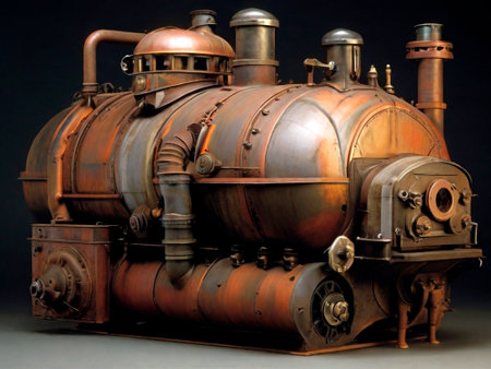 Old copper boilers in old whiskey distillery. AI generated.の素材