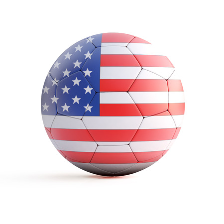 3d illustration of the American flag on a soccer ball on isolated backgroundの写真素材