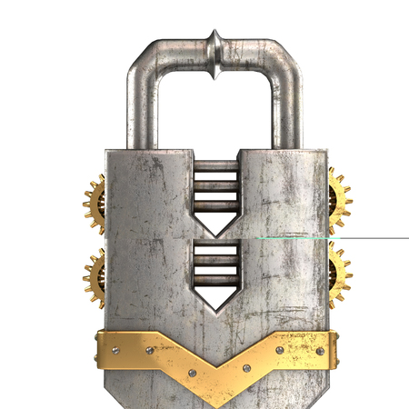 Fantasy metal padlock in steampunk style on isolated white background.の写真素材