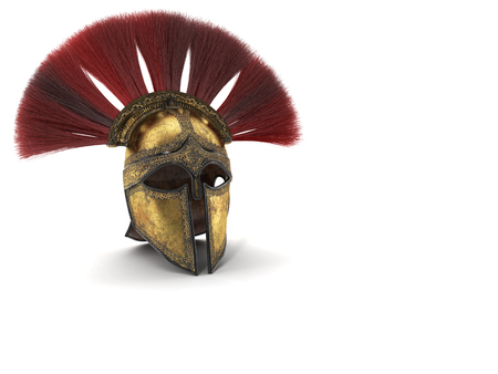 Spartan helmet with red plumage . 3d illustrationの写真素材