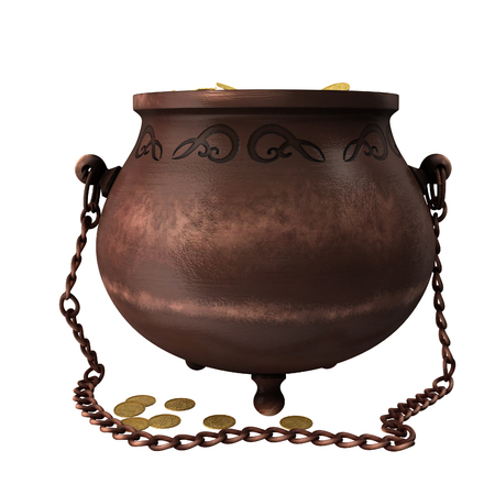 Pot of gold isolated on white background. 3d illustrationの写真素材