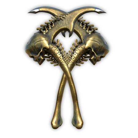fantasy ritual sickle, weapon with a skull, on an isolated white background. 3d illustrationの写真素材