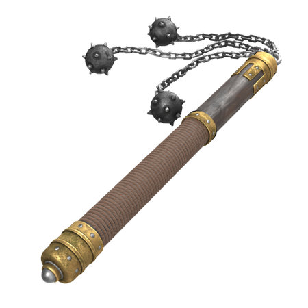 flail on a stick with metal balls, on an isolated white background. 3d illustration