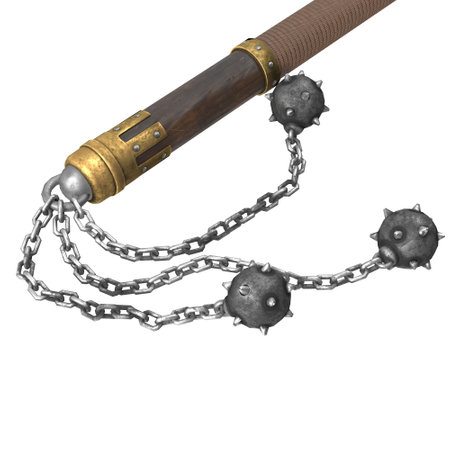 flail on a stick with metal balls, on an isolated white background. 3d illustration