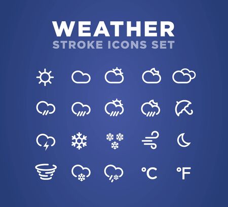 Weather simple icons stroke set - vector illustrationのイラスト素材