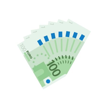 Fan of 100 euro banknotes. Money currency, finance pay salary. Vector illustrationのイラスト素材