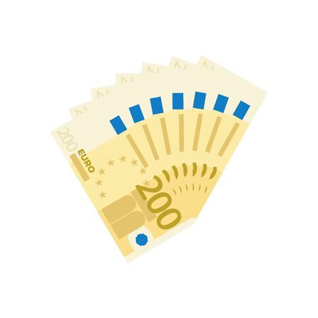 Fan of 200 euro banknotes. Money currency, finance pay salary. Vector illustrationのイラスト素材