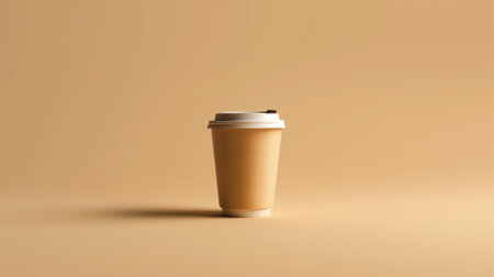 Paper coffee cup on a beige background.の素材