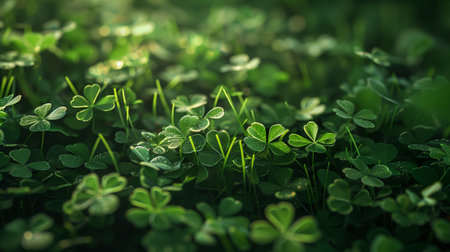 Green clover leaves background. Happy St. Patrick's Day.の素材