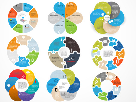 Vector circle arrows infographics set. Template for diagram, graph, presentation and chart. Business concept 9 options, parts, steps or processes. Abstract background.のイラスト素材