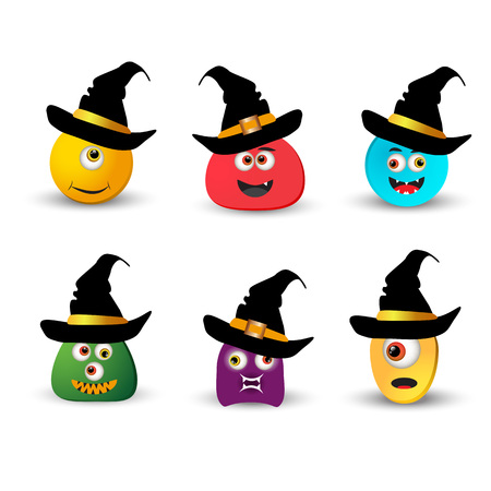 A set of monsters in the hat Halloween vector illustrationのイラスト素材
