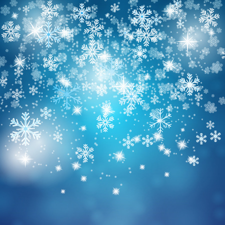 Dark blue background.Christmas background with white falling snowflakesのイラスト素材