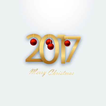 2017 Golden Christmas figures with Christmas balls Christmas backgroundのイラスト素材