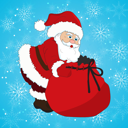 Santa Claus on a blue background with snowflakesのイラスト素材