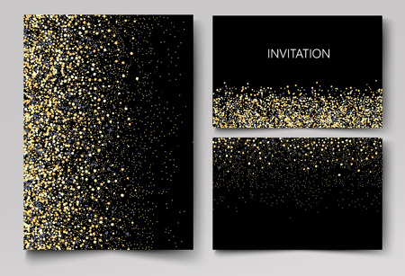 Wedding set cards with the abstract golden confetti backgrounds.のイラスト素材