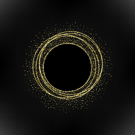 Gold round with sparkling particle. Golden light frame.Vector illustrationのイラスト素材