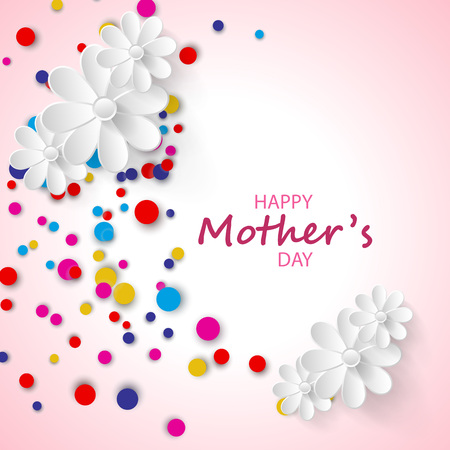 Happy Mother's Day Greeting Card with flowers and colored circles. Vector abstract backgroundのイラスト素材