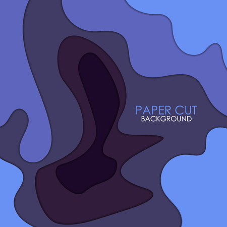 Vector background with blue abstract multilayered wavy pattern. Paper art style. Template design for posters, banners, flyers, booklets.のイラスト素材